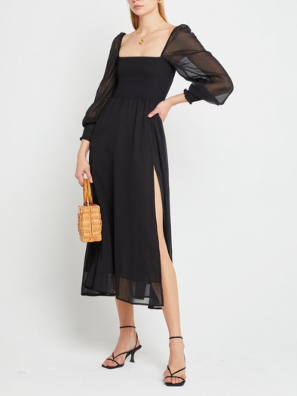 o.p.t Black Classic Smocked Maxi Dress